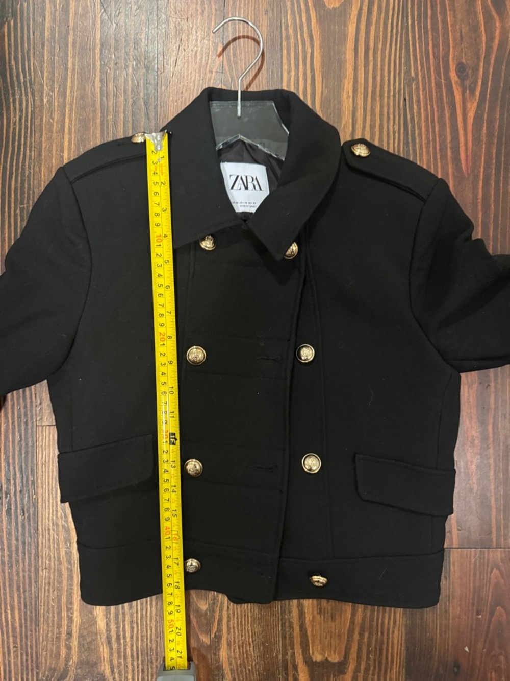 Zara Black Double-Breasted Military-Style Jacket with Gold Buttons - Picture 7 of 7